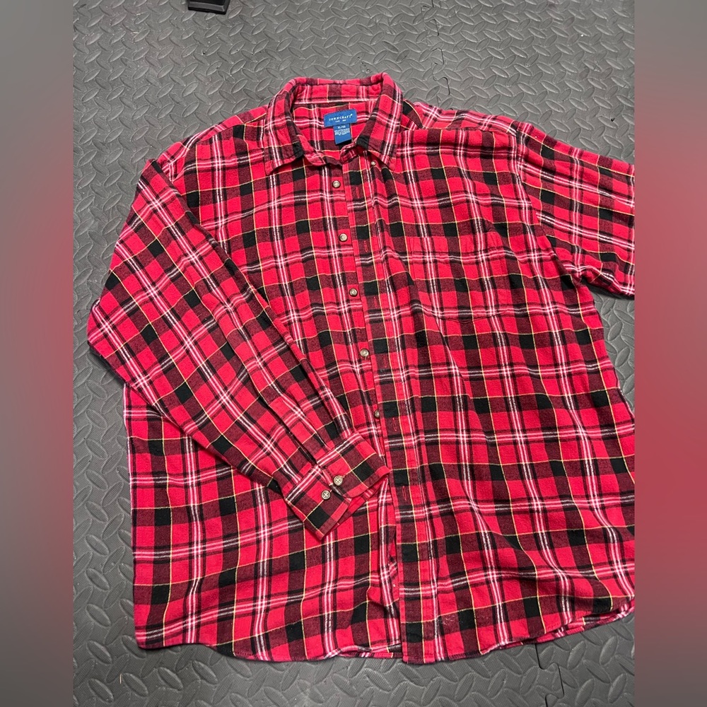 Towncraft Red Plaid Button Up Shirt Mens Size Xl 100%Cotton‎